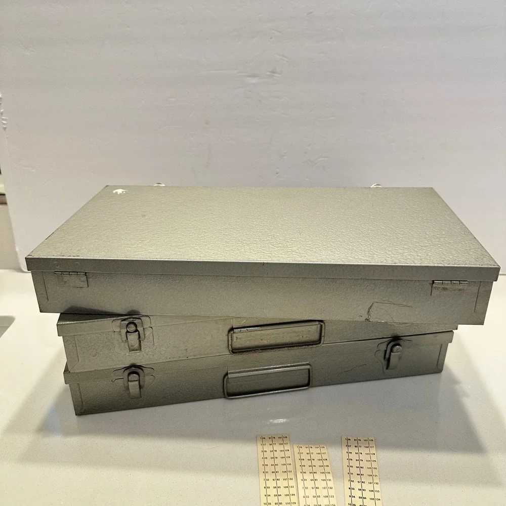 Nielsen Howe Hartford Vintage Metal 35mm Slide Storage‎ Boxes Set of 3 Gray Case